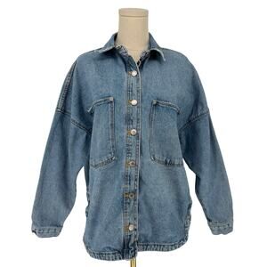 Zara Denim Shirt Jacket Women's Size M Oversized Casual Basic Button Front